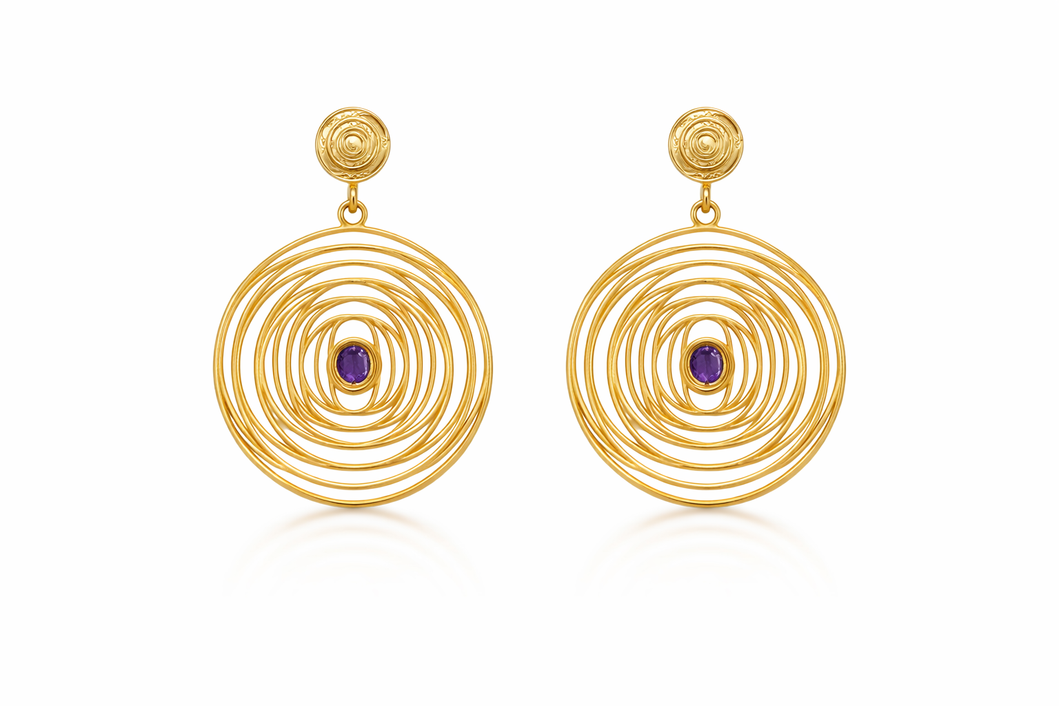 İspaho Sarmal | 24K Altın Kaplama Ametist Taşlı Özel Tasarım Küpe