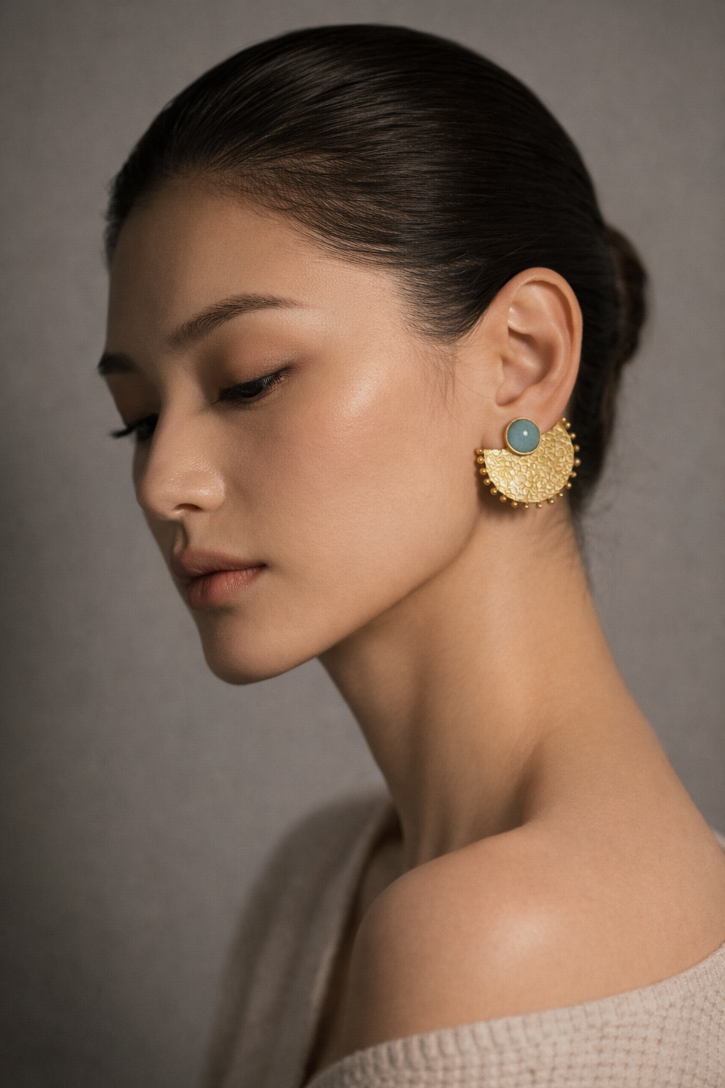 Azura | 24K Altın Kaplama Amazonit Taşlı Özel Tasarım Küpe