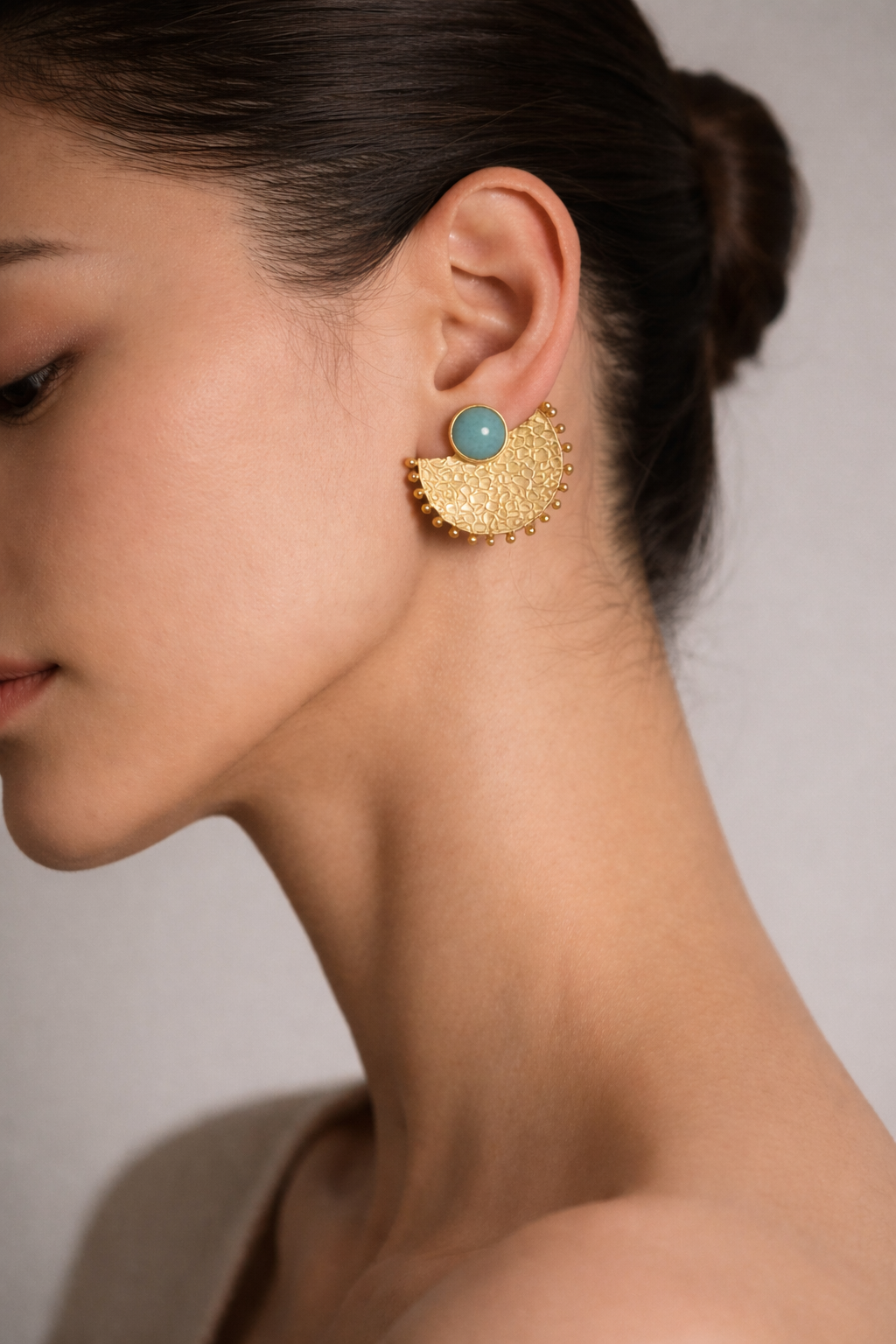 Azura | 24K Altın Kaplama Amazonit Taşlı Özel Tasarım Küpe