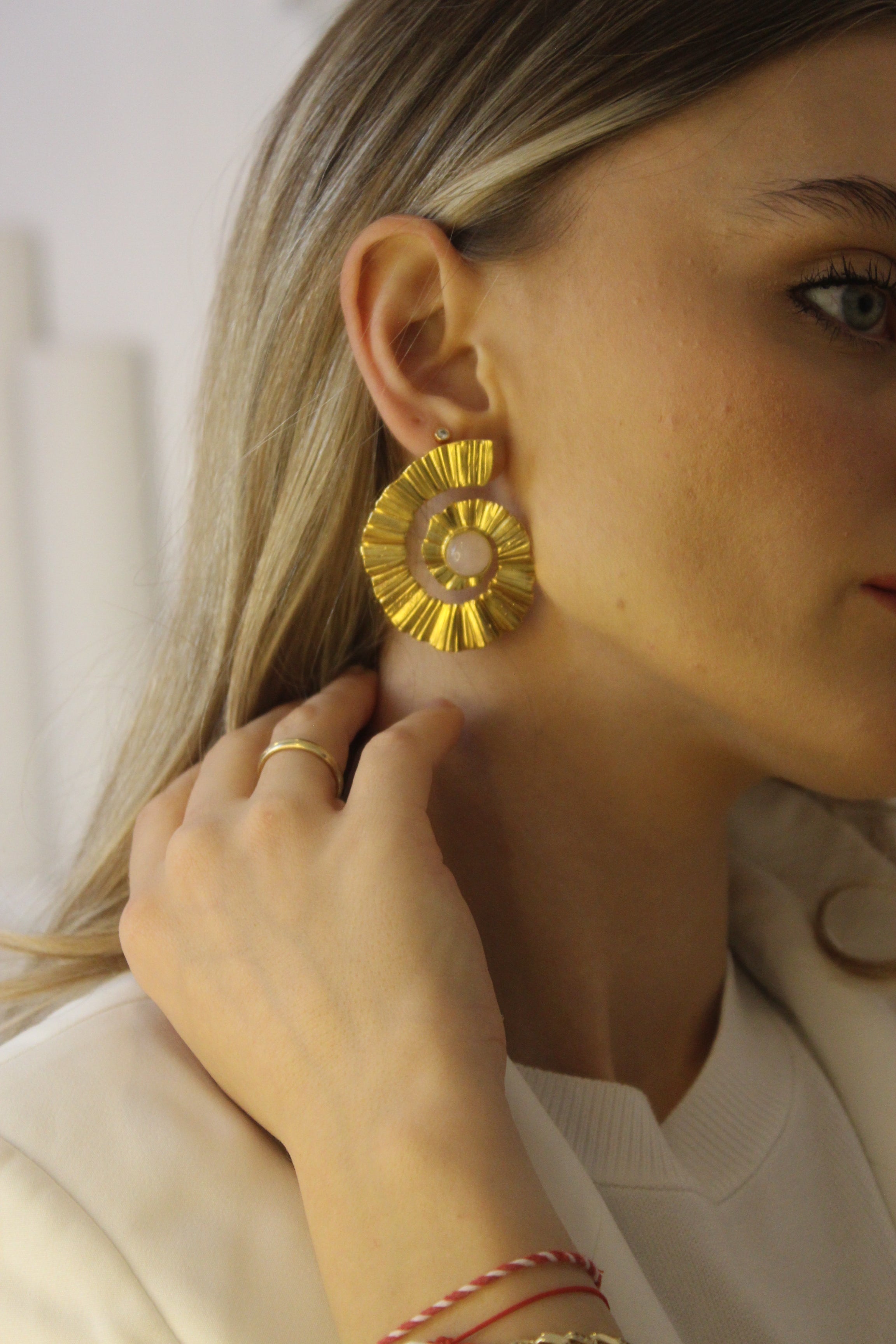 Pembe Rozquartz Taşı Küpe