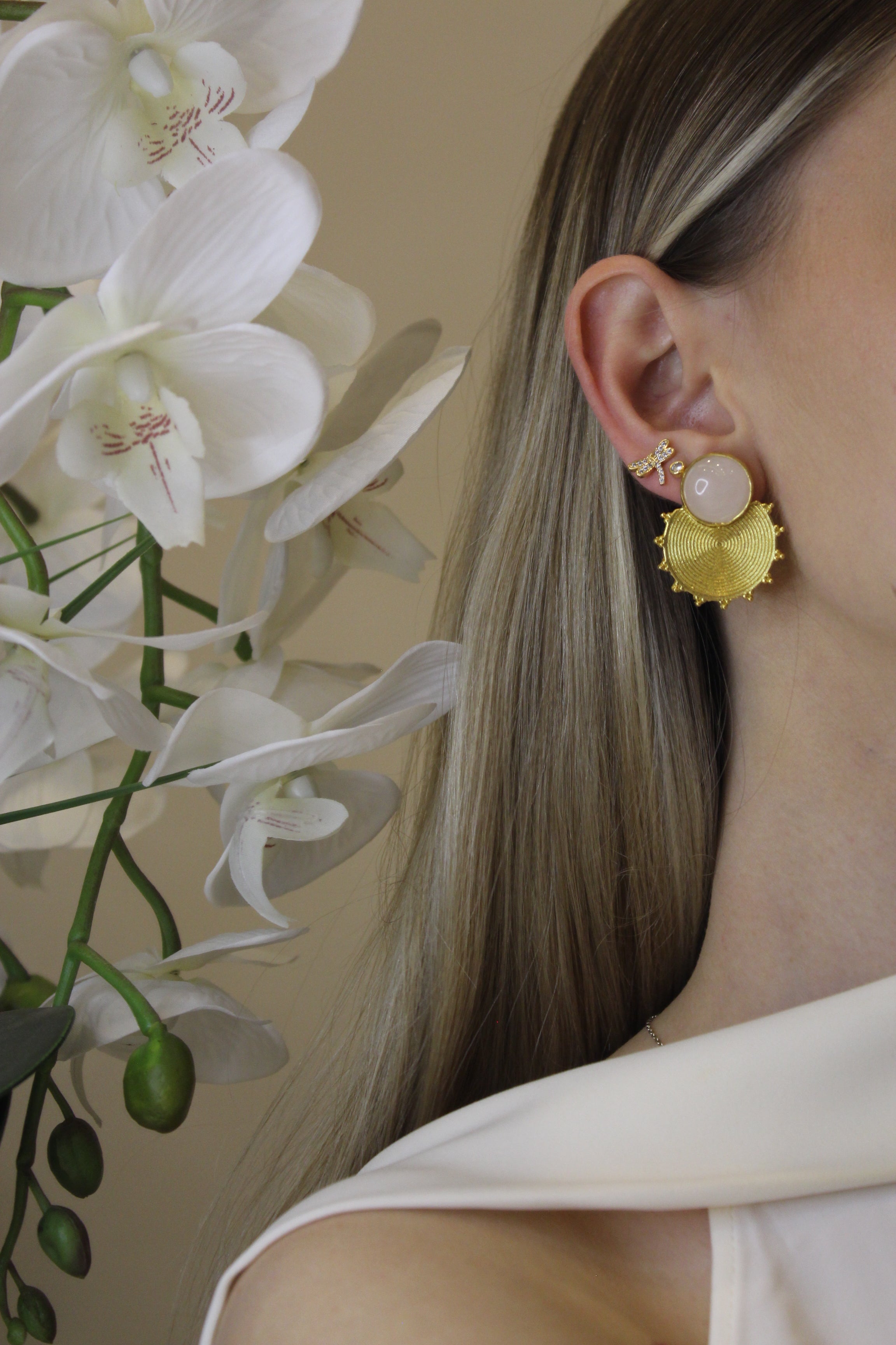 Rozquartz Taşı El Yapımı Tasarım Güneş Küpe