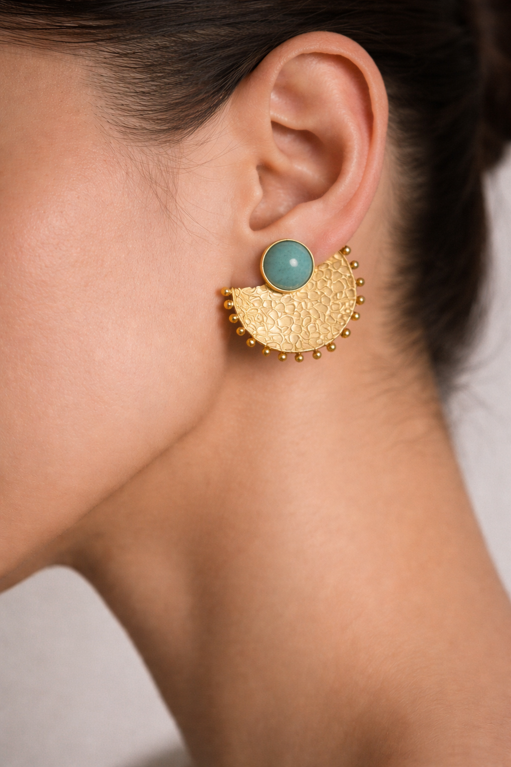 Azura | 24K Altın Kaplama Amazonit Taşlı Özel Tasarım Küpe