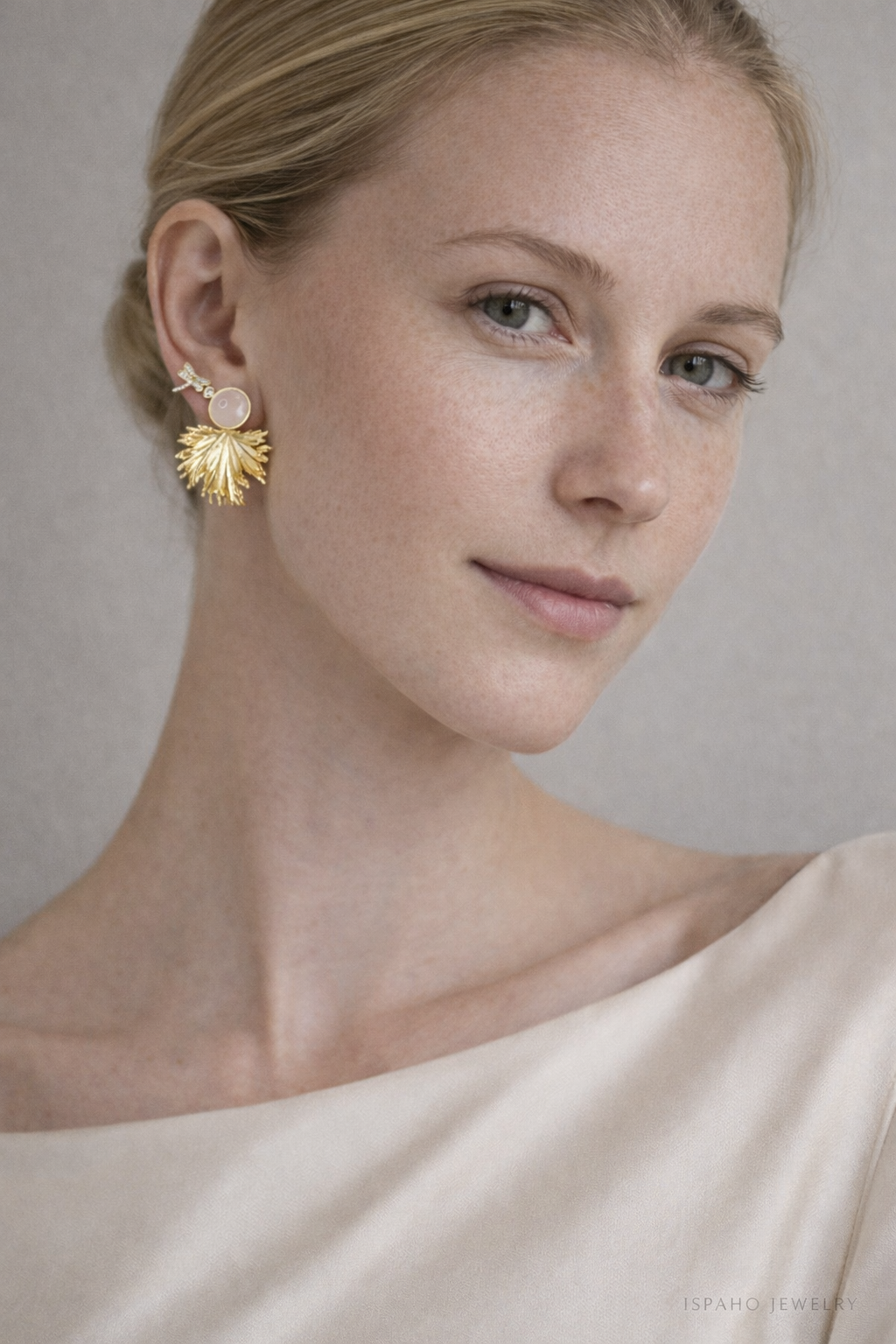 Rozquartz Taşı | 24 K Altın Kaplama Özel Tasarım Küpe