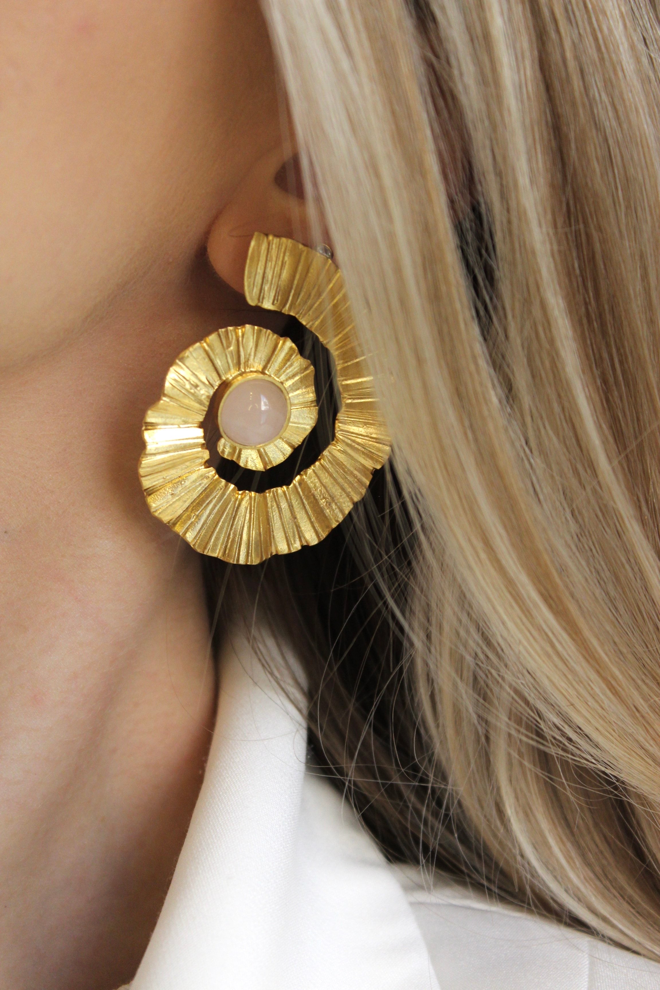 Pembe Rozquartz Taşı Küpe