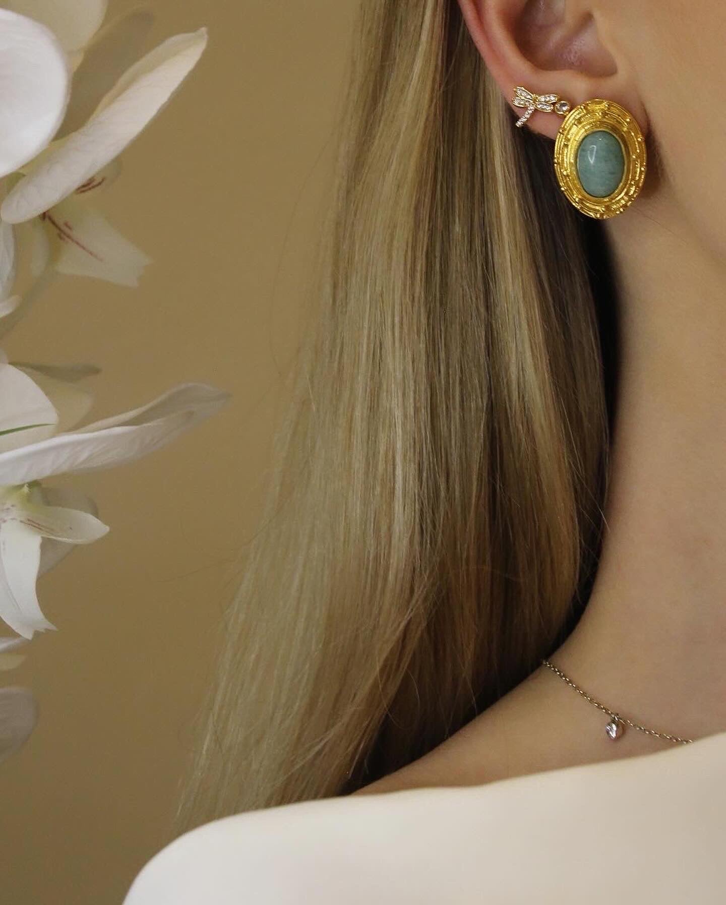 Krizopras Taşı El Yapımı Özel Tasarım Küpe