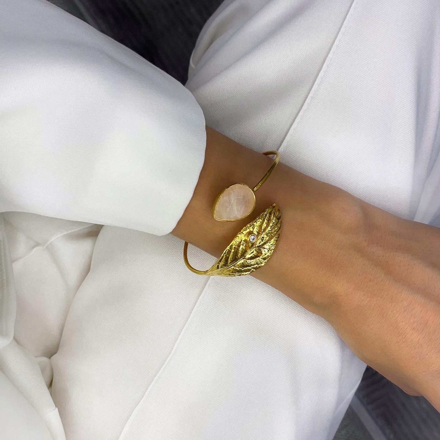 El Yapımı Rozquartz Taşlı Özel Tasarım Kelepçe