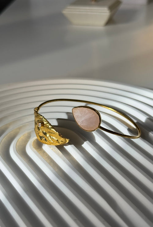 El Yapımı Rozquartz Taşlı Özel Tasarım Kelepçe